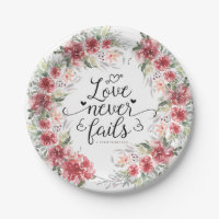 Love Never Fails Bible Verse Pink Floral Wreath