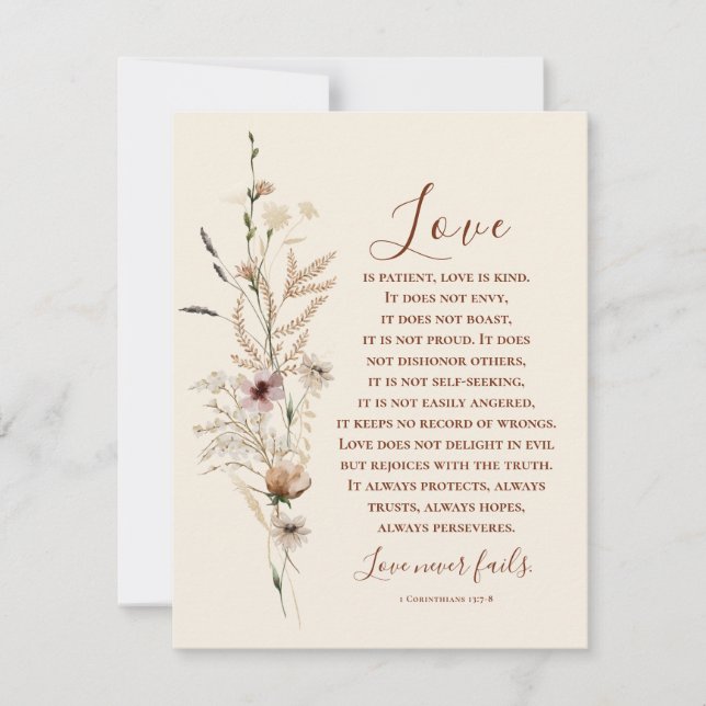 Love Never Fails Bible Wedding Congratulation Card (Front)