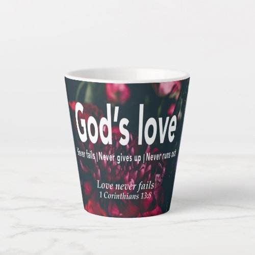 LOVE NEVER FAILS Christian Floral Personalized Latte Mug