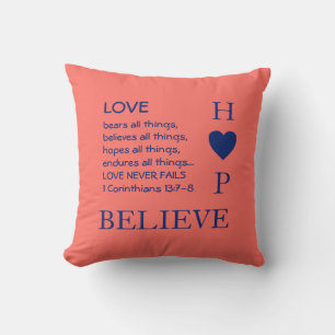 Love Never Fails Christian LOVE HOPE BELIEVE Throw Pillow