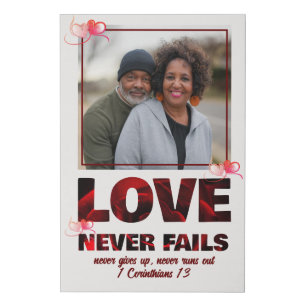 LOVE NEVER FAILS Christian Photo Valentines Faux Canvas Print