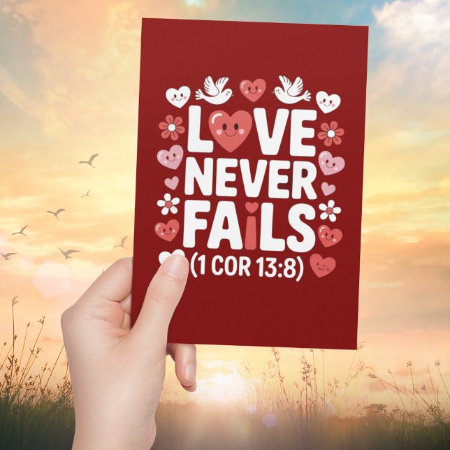 Love Never Fails Christian Valentine Scripture  Card (Creator Uploaded)