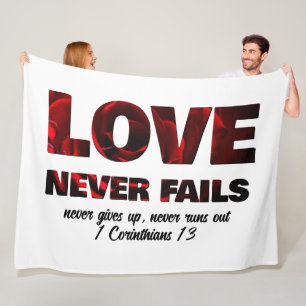 LOVE NEVER FAILS Christian Valentines Fleece Blanket