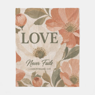 LOVE NEVER FAILS Christian Wedding Gift Fleece Blanket
