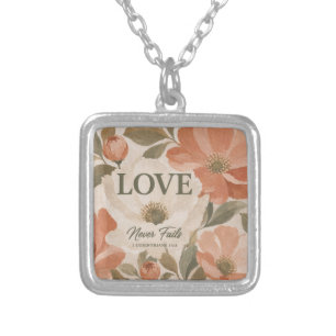 LOVE NEVER FAILS Christian Wedding Gift Silver Plated Necklace