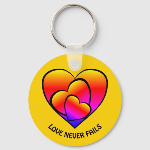 LOVE NEVER FAILS Custom Colorful Hearts Keychain