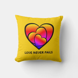 LOVE NEVER FAILS Custom Colorful Hearts Throw Pillow