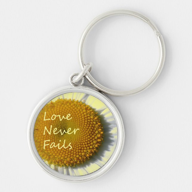 Love Never Fails Daisy 1 Corinthians 13 Keychain (Front)