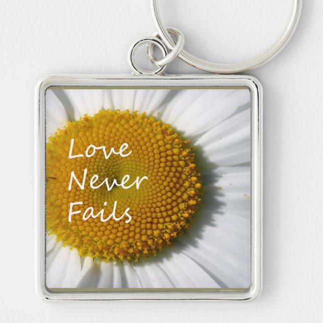 Love Never Fails Daisy 1 Corinthians 13 Keychain (Front)