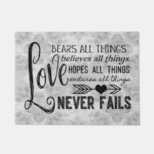 Love Never Fails Door Mat (Gray)