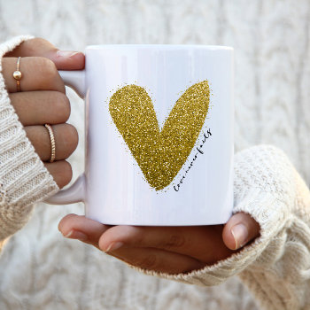 Love Never Fails Faux Glittery Gold Heart Coffee Mug by Precious_Presents at Zazzle