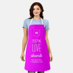 LOVE NEVER FAILS Hot Pink Ahavah אהבה Hebrew Apron
