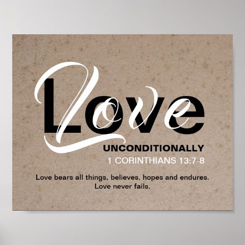 LOVE NEVER FAILS Inspirational Christian Scripture Poster