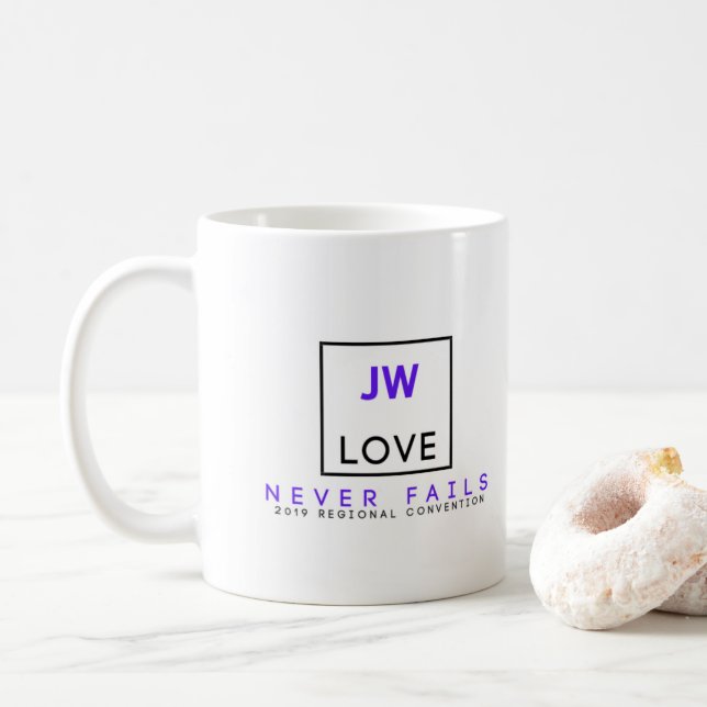 Love Never Fails JW mug (With Donut)