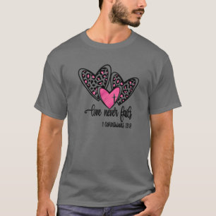 Love Never Fails Leopard Heart Love Religious Vale T-Shirt
