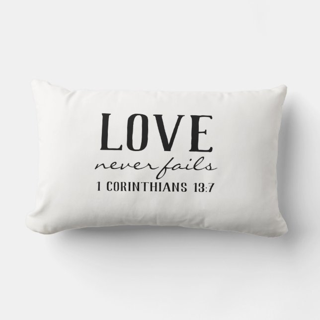LOVE NEVER FAILS LUMBAR PILLOW (Front)
