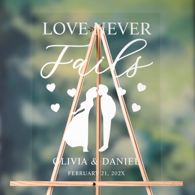Love Never Fails Personalized Wedding Acrylic Sign (Neutral)