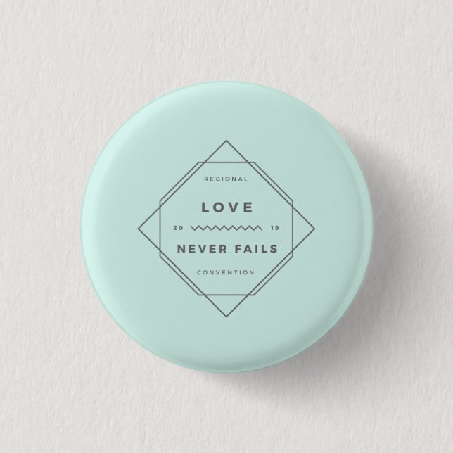 Love Never Fails Regional Convention pin, surfer Button (Front)