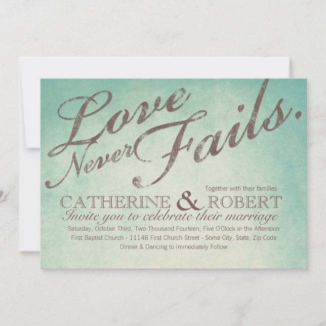 Love Never Fails Rustic Wedding Invitation (Front)