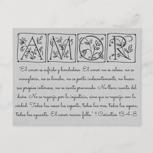 Love Never Fails~Spanish~Wedding Save Date~Script Announcement Postcard (Front)