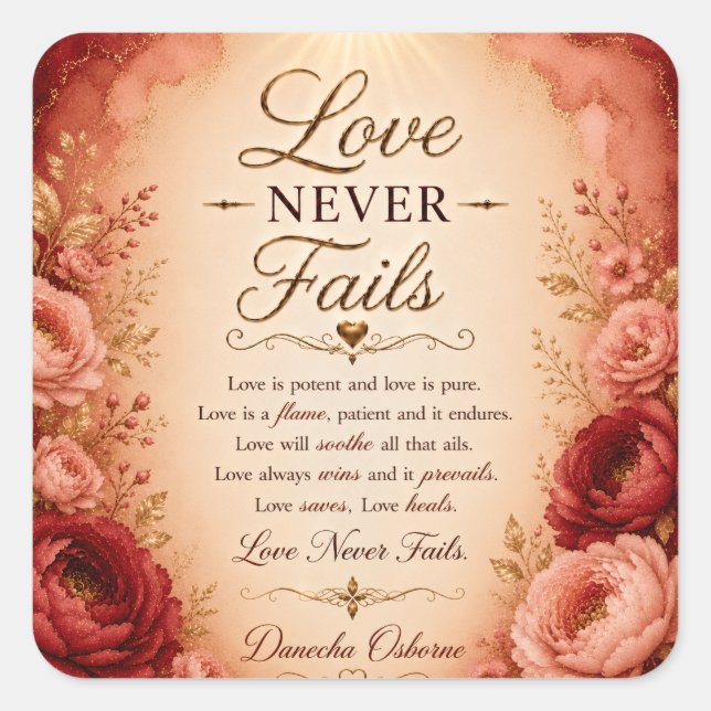 Love Never Fails Square Sticker (Front)