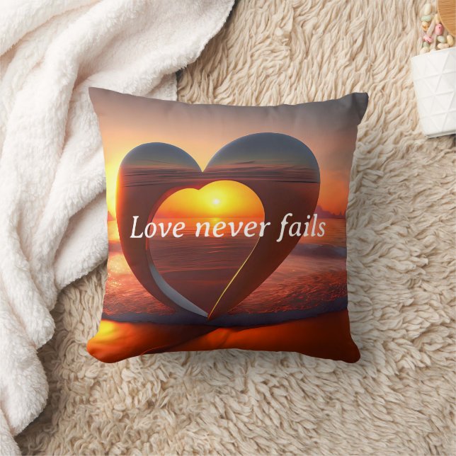 Love Never Fails Throw Pillow Heart Beach Sunset (Blanket)