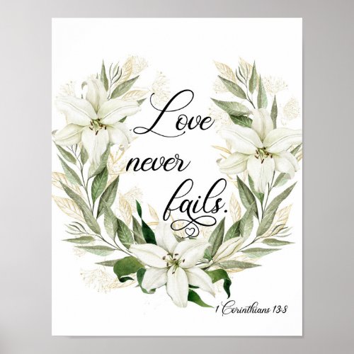 Love Never Fails Watercolor Scripture Poster