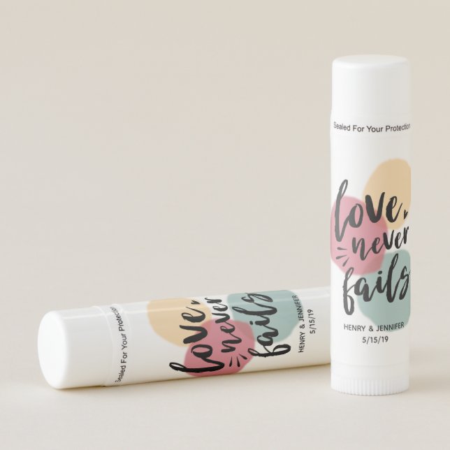 Love Never Fails Wedding Favor Lip Balm (Front)
