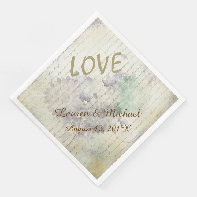 Love Never Fails Wedding Paper Dinner Napkins (Corner)