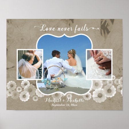 Love Never Fails Wedding Photo Collage Poster
