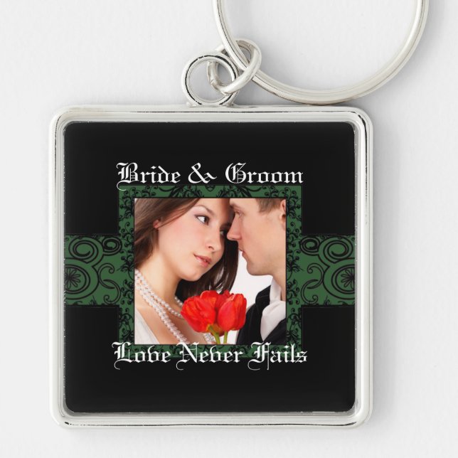 Love Never Fails Wedding Photo Keychain (Front)