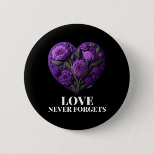 Love Never Forgets Heart Flower Woman Alzheimer's Button