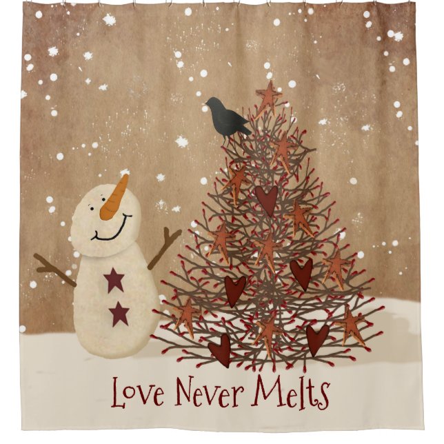 Love Never Melts Snowman Shower Curtain (Front)