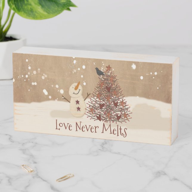 Love Never Melts Snowman Wood Art Sign (In Situ Horizontal)