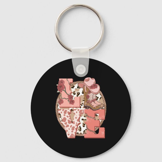 Love Nge Vintage Western Valentines Day  Keychain (Front)