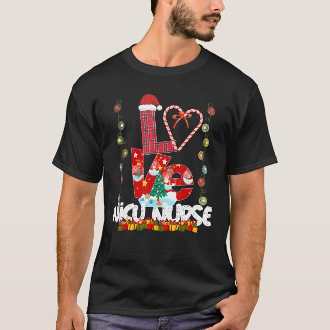 Love Nicu Nurse Santa Hat Candy Xmas Pajama T-Shirt (Front)