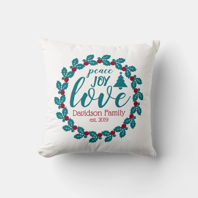 Love Nordic Scandia Personalized Wreath Throw Pillow (Front)