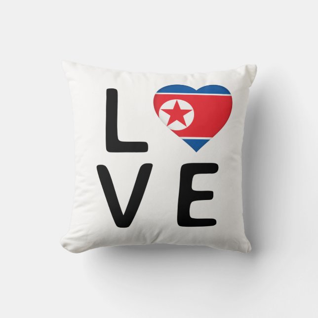 Love - North Korea Flag Throw Pillow (Front)