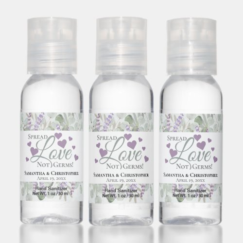 Love Not Germs Eucalyptus  Lavender Wedding Favor Hand Sanitizer