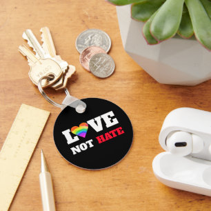 Love Not Hate Bold Heart Rainbow on Black Graphic Keychain