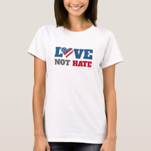 Love Not Hate Bold Heart USA Flag Typography T-Shirt