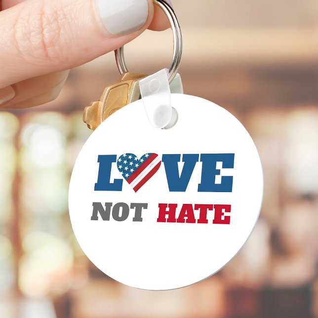 Love Not Hate Bold Rustic USA Flag Heart on White Keychain (Creator Uploaded)