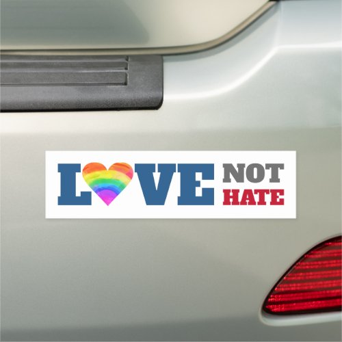 Love Not Hate Graphic Bold Rainbow Heart on White  Car Magnet