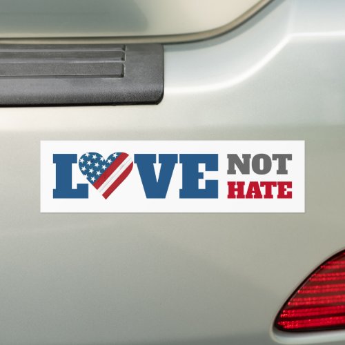 Love Not Hate USA Flag Bold Rustic Heart White Bumper Sticker