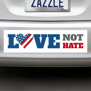 Love Not Hate USA Flag Bold Rustic Heart White Bumper Sticker