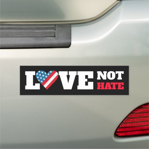 Love Not Hate USA Flag Rustic Heart on Black Bold Car Magnet