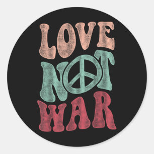 Love Not War Groovy Peace Sign  Classic Round Sticker