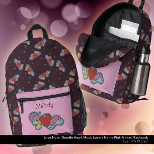 Love Note: Doodle Heart Music Lovers Name Pink Printed Backpack