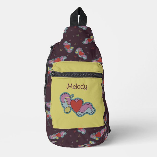 Love Note: Doodle Heart Music Lovers Name Yellow Sling Bag (Front)