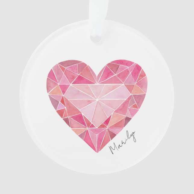 Love Note Pink Diamond Heart Gem Chic NAME Ornament (Front)